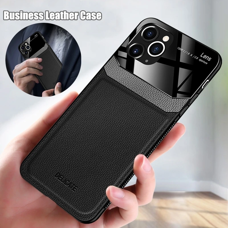 Glass Leather Case Coque For iPhone 12 11 13 Pro Max Mini XR X Xs 8 7 6S 6 Plus SE 2020 Soft Silicone Back Cover Funda | Мобильные