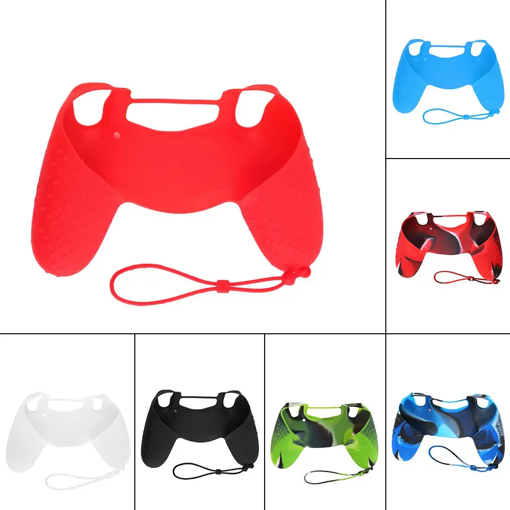 Unique Design Soft Silicone Skin Protective Case Cover With Hand Rope for PS4 Controller Camouflage Black