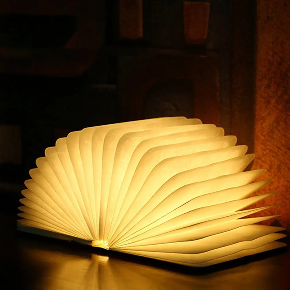 LED Foldable 나무 책 모양 책상 램프 Nightlight Booklight 홈 장식 따뜻한 흰색 빛 드롭 배송