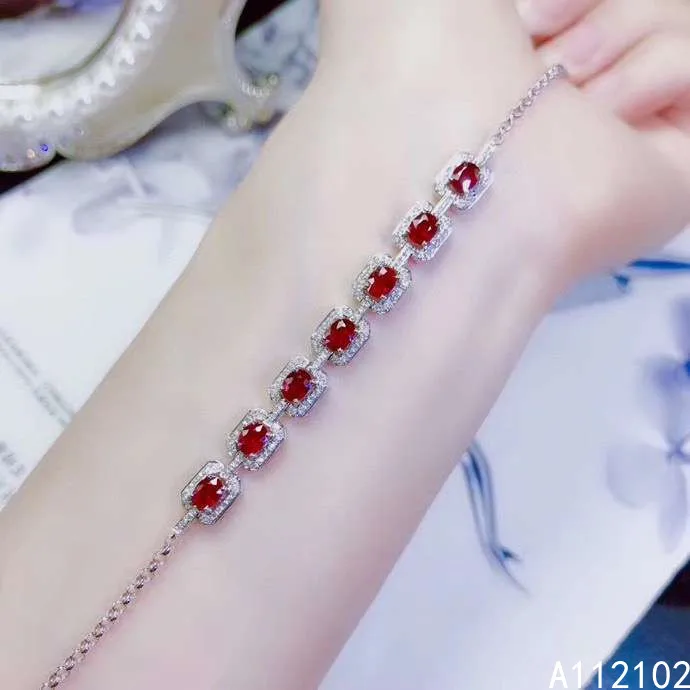 

KJJEAXCMY fine jewelry S925 sterling silver inlaid natural ruby Girl trendy gemstone hand Bracelet Support test Chinese style
