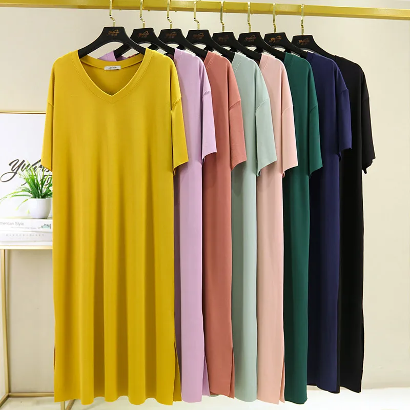 

Nuisette Femme New Summer Night Dress Women Ice Silk Thin Sleepwear V Neck Long Nightshirt Loose Ladie's Nightgowns