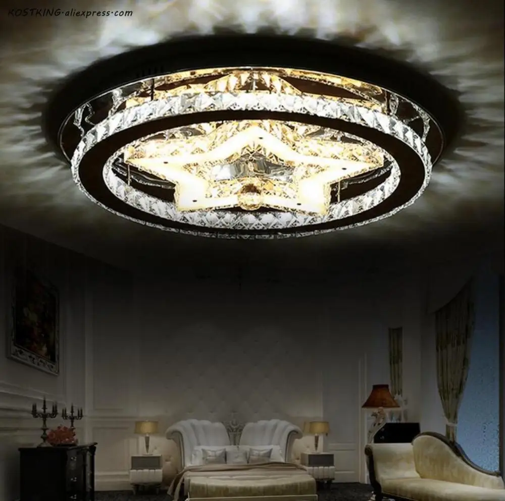 Современный Звездный дизайн акриловый и нержавеющий Диммируемый светодиодный потолочный светильник блеск K9 хрустальный потолочный светильник Светодиодные потолочные светильники для фойе