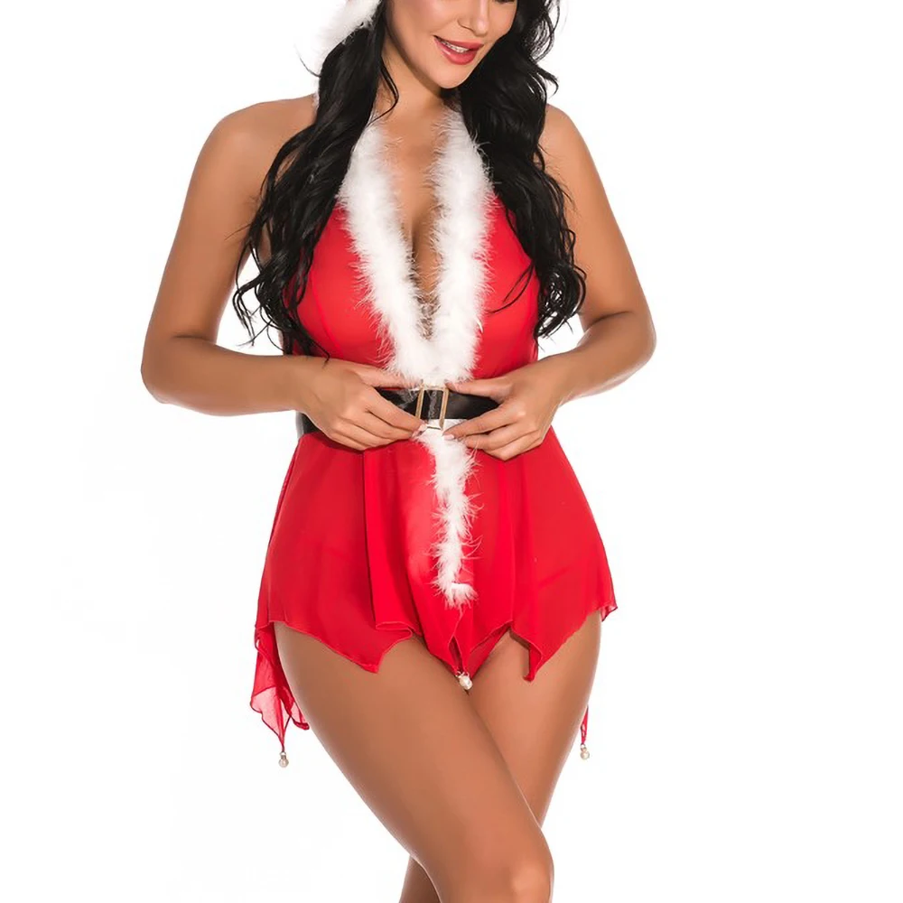 Рождественское сексуальное красное женское белье, ночное белье, нижнее белье, нижнее белье с бантами Femme Noel, рождественское сексуальное нижнее белье HX1028
