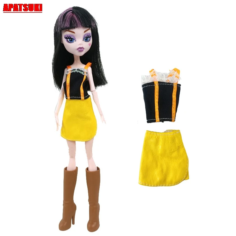1 комплект желтый одежды для куклы Monster High черный топ короткая юбка костюм наряды