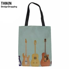 THIKIN забавные гитары Печати Складные хозяйственные сумки дамы дружественных продуктовый Эко сумка для женщин Многоразовые Холст Tote Bolso Shopper