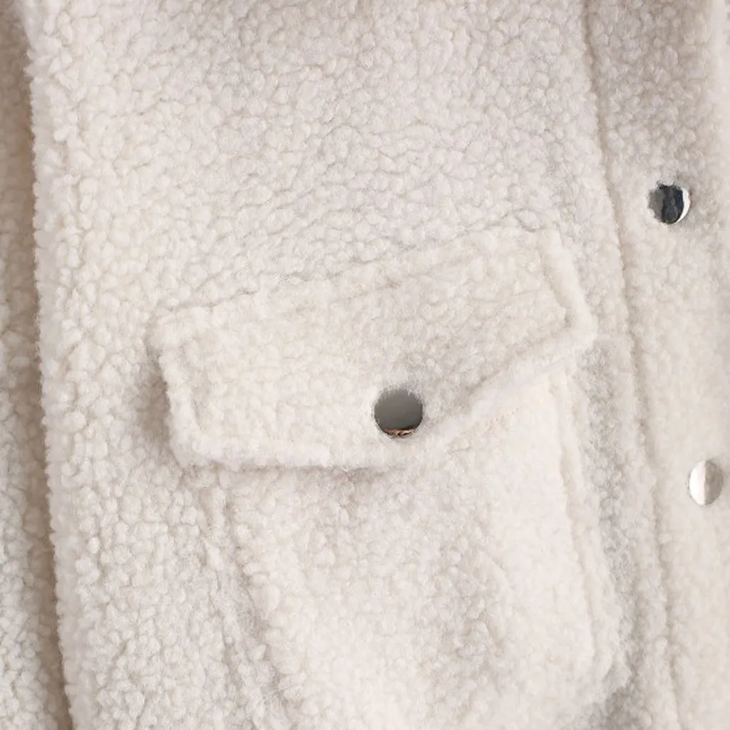 Плюшевый Уютный Тонкий осенне-зимний женский жакет с длинным рукавом и пуговицами, повседневное женское пальто и куртка, уличная одежда, белые женские топы#3