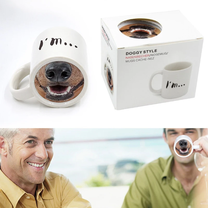 Fun Dog Pig Nose Mug Cup Ceramic Creative Mark Beverage Laugh Tea Cups