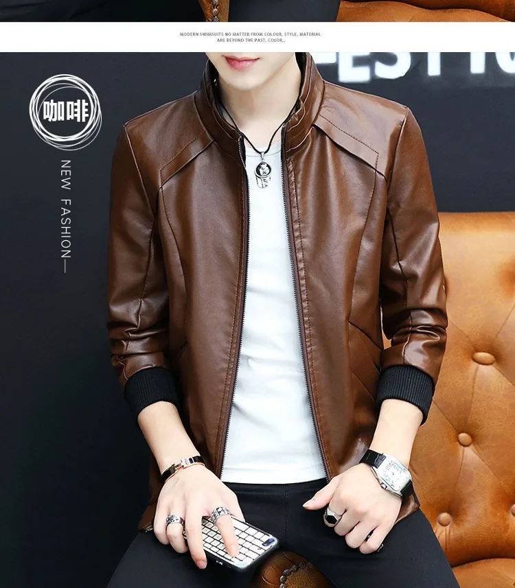 Gt-6720 Autumn And Winter New Style Korean-style Slim Fit MEN'S Leather Coat Trend PU Leather Jacket Men's Large Size Motorcycle