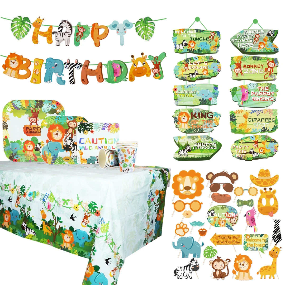 Selva de bosque animales vajilla desechable Safari decoración de fiesta de cumpleaños de los niños de la jungla fiesta temática 1st cumpleaños bebé ducha