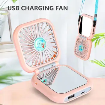 

Portable Handheld Mini Pocket Fan USB Rechargeable LED Light with Makeup Mirror Cosmetic Mirror with for Tabletop Bathroom Trave