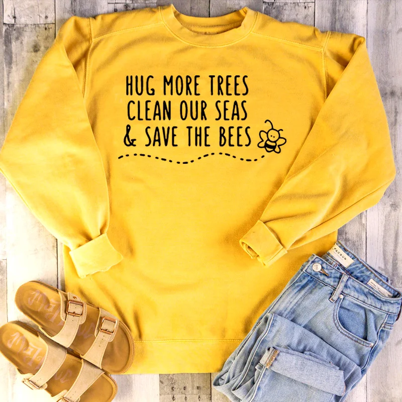  Femme Hug More Trees Clean Our Seas The Bees Pullover Womens Hoodies Oversized Sweatshirt Woman Lon