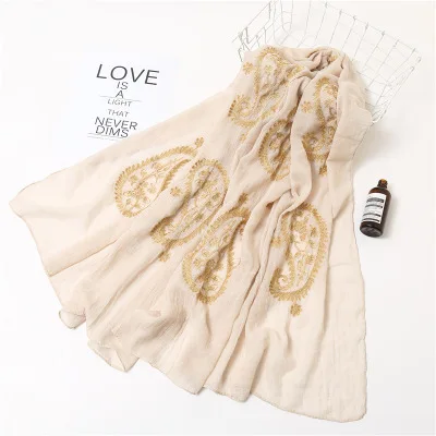 6 Классический ретро золотой шарф с вышивкой Женская Осенняя шаль обернуть мягкий шарф-вуаль женские длинные шарфы хиджаб с украшениями бандана W058 - Цвет: 6