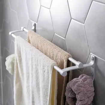 

Space Aluminum Free Punch Towel Rack Bathroom Towel Bar Bathroom Double Towel Holder Towel Hanging Bar With Hooks Wall Organizer