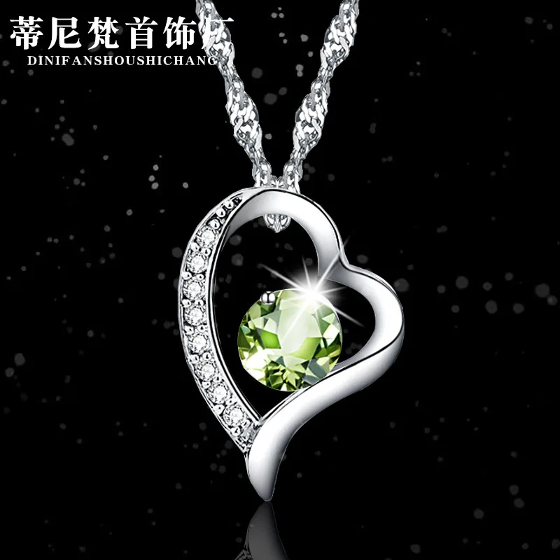 

Korean-style Fashion with Gemstone Olivine Simple Cool Heart Pendant Necklace Choker Accessories Women's