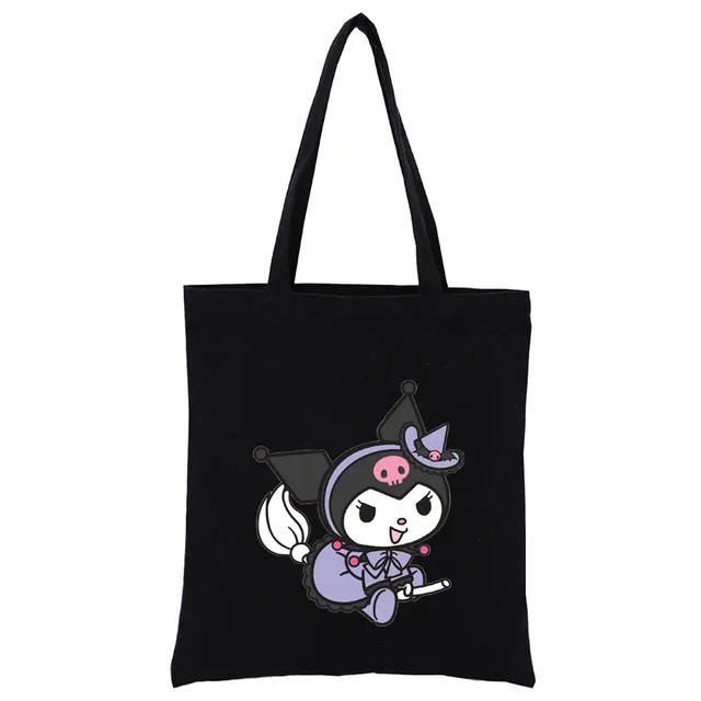 Little Black Bunny Cat Rock Reusable Shopping Bag Women Canvas Tote Bags Printing Eco Bag Cartoon Shopper Shoulder Bags Black T323-R