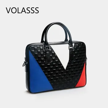 

2020 New unisex genuine leather briefcase men and women handbag 14" laptop shoulder bag portable business official Weaving bags