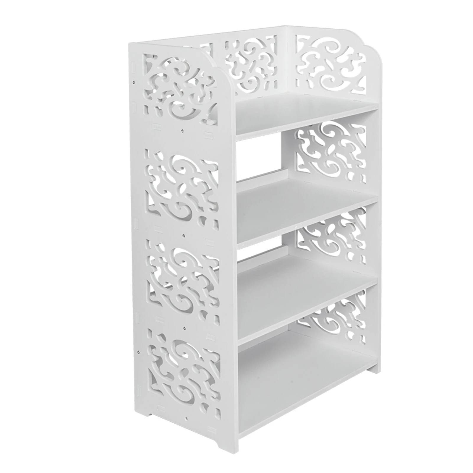 

Wood-plastic Board Four Tiers Carved Shoe Rack White A for Entryway Living Room Hallway Shoes Organizer