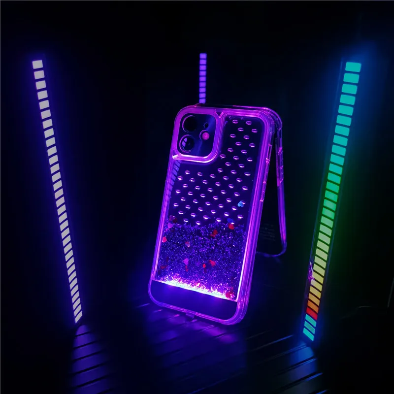 Sound Control Led Light Up Phone Case For Iphone 11 13 Pro Max 12/13mini 13pro Dynamic Liquid Glitter Cover Mobile Phone Cases & Covers - AliExpress