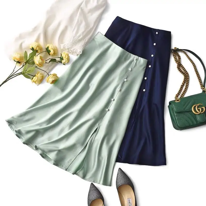 

Korean England Style Office Lady Simple Solid Satin Elegant Summer Mini Skirt Women Faldas Mujer Moda Skirts Women Plus Size