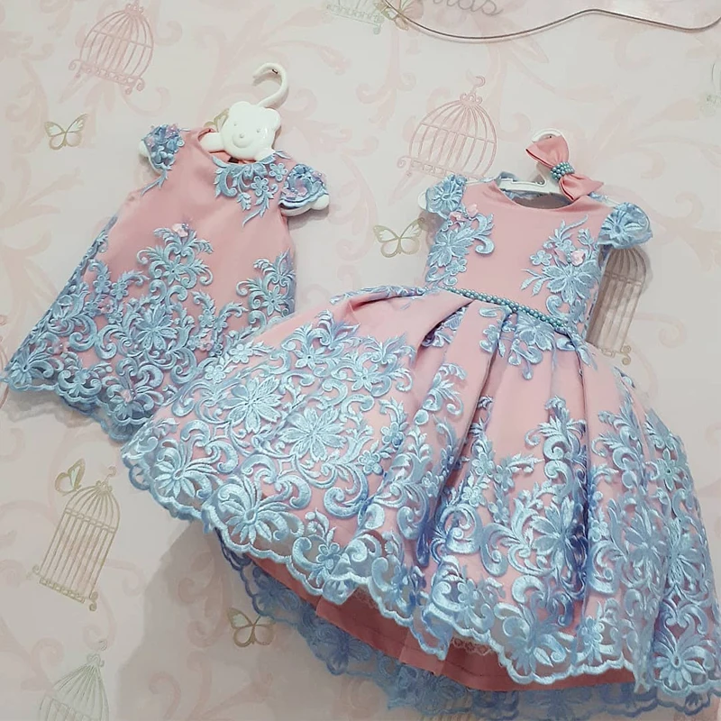 Элегантное длинное вечернее платье с цветочным узором для девочек платье на крестины для маленьких девочек, детский костюм принцессы для девочек-подростков, свадебное праздничное платье - Цвет: Blue 2