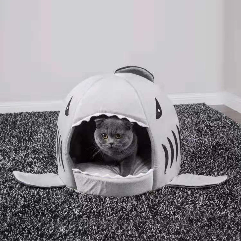 Pet Cat Bed Soft Cushion Dog House Shark For Large Dogs Tent High Quality Cotton Small Sleeping Bag Travel Products Gear | Дом и сад