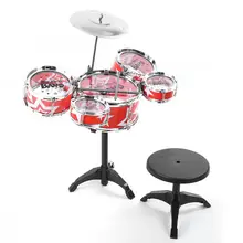 Детский набор для джазовых барабанов, музыкальный инструмент, игрушка для детей, 5 барабанов+ 1 тарелка с маленьким стулом, барабанные палочки, развивающие игрушки