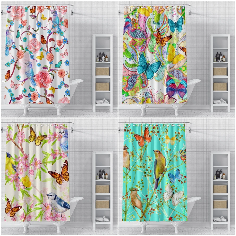 

Butterfly Bath curtain Waterproof Shower Curtains Polyester Moth Bath Screen Printed Curtain for Bathroom Home Decor