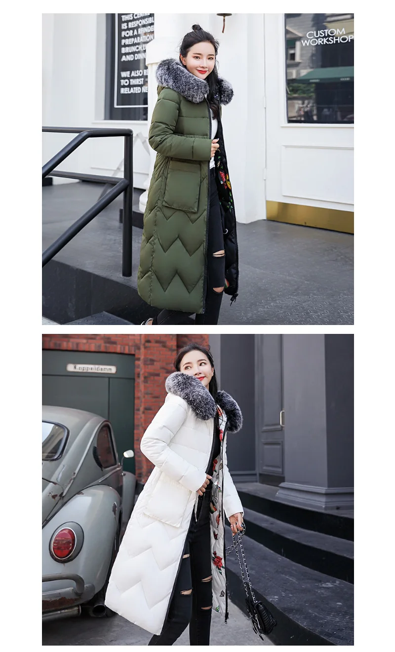 Зимняя женская куртка с меховым воротником, длинная парка, двустороннее зимнее пальто для женщин, с капюшоном, элегантная зимняя женская верхняя одежда, длинное пальто для женщин