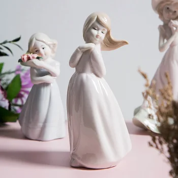 

Nordic Ceramic Girl Sculpture Minaiture Figurines Desktop Crafts Home Decoration Accessories Modern Kids Toys Birthday Gift Cute