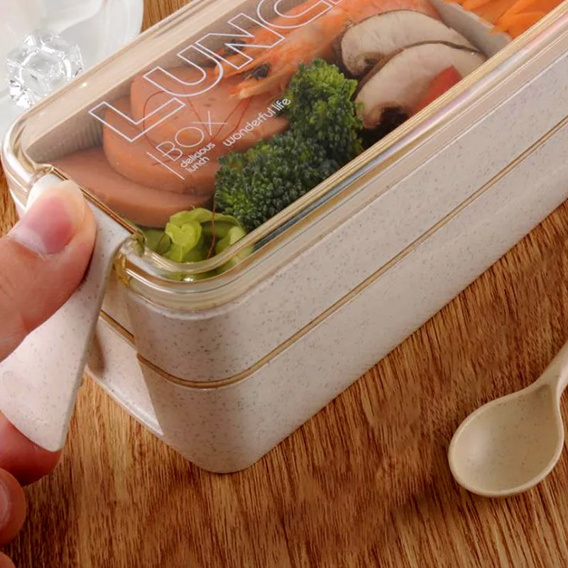 2 слоя японский контейнер для хранения пищи Пшеничная солома Bento Ланч-бокс для школьников герметичная микроволновая посуда Ланч-бокс