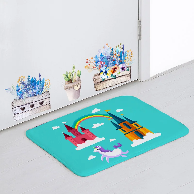Hairy Cute Floor Mat Yellow Meteor Unicorn Castle Cloud Door Mat Office Decoration 50*80Cm Non-Slip Coral Fleece Kitchen Mat