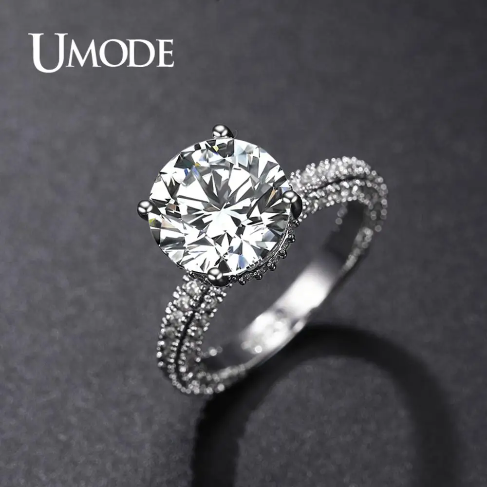 UMODE, новинка, кольца из белого золота, круглые, циркон, кристалл, для женщин, CZ, обручальное кольцо, ювелирное изделие, кольцо вечности, Anillos Mujer Moda AUR0574A