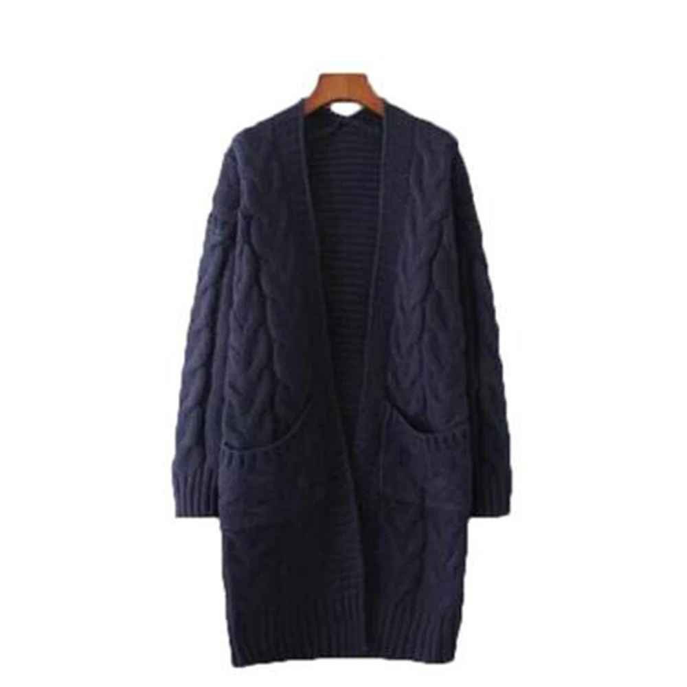 Женский кардиган, вязаное пальто, длинный рукав, с карманом, длинный, Pull Femme, однотонный, вязаный, осенне-зимний модный свитер