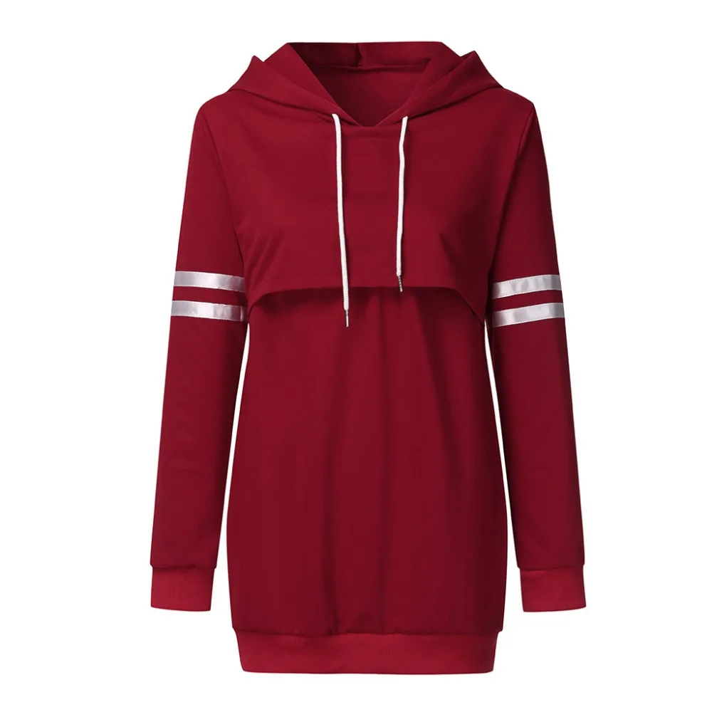 Pregnant Women Autumn And Winter Striped Patchwork Sweater Pregnant Women Nursing Breastfeeding Hooded Sweater Sweatshirt#20