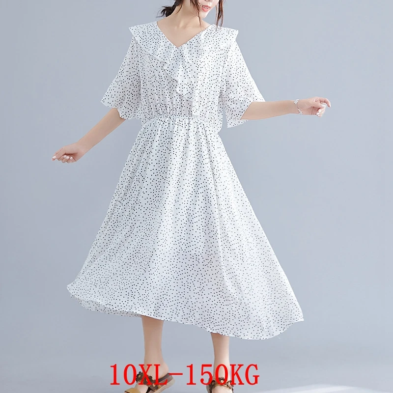 Женское платье в горошек размера плюс 6XL 8XL 9XL 10XL летнее свободное черно-белое