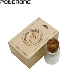 Powerone – bouteille de souhait en verre avec boîte en liège et en bois, lecteur Flash USB, 4GB, 8GB, 16GB, 32GB, 64GB, personnalisable gratuitement avec logo 