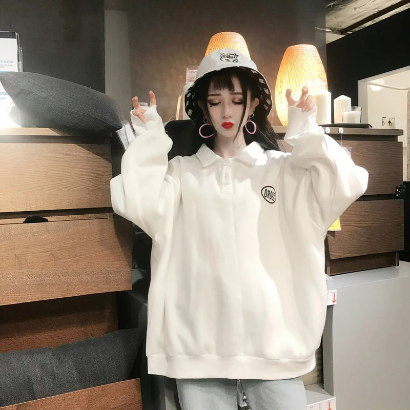 Женские толстовки с отложным воротником и рукавами фонариками Kawaii Harajuku