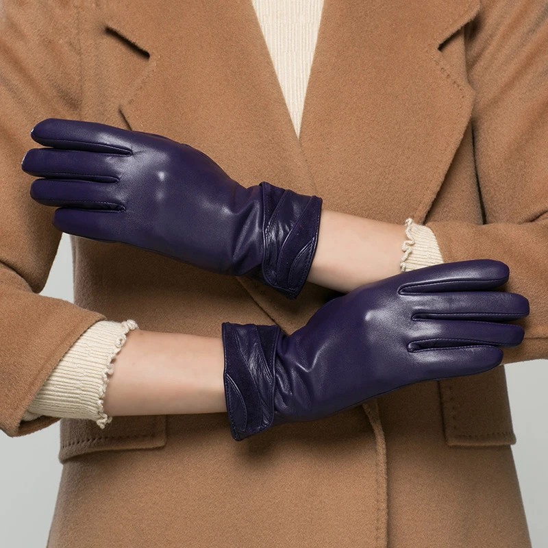 

Real Leather Gloves Female Autumn Winter Plus Velvet Thicken Warm Short Style High Quality Goatskin Woman's Driving Gloves K35
