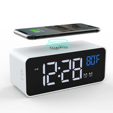 3 In 1 Digitale Led Desk Wekker Thermometer 15W Draadloze Oplader Met Qi Draadloze Opladen Pad Elektrische Alarm klok