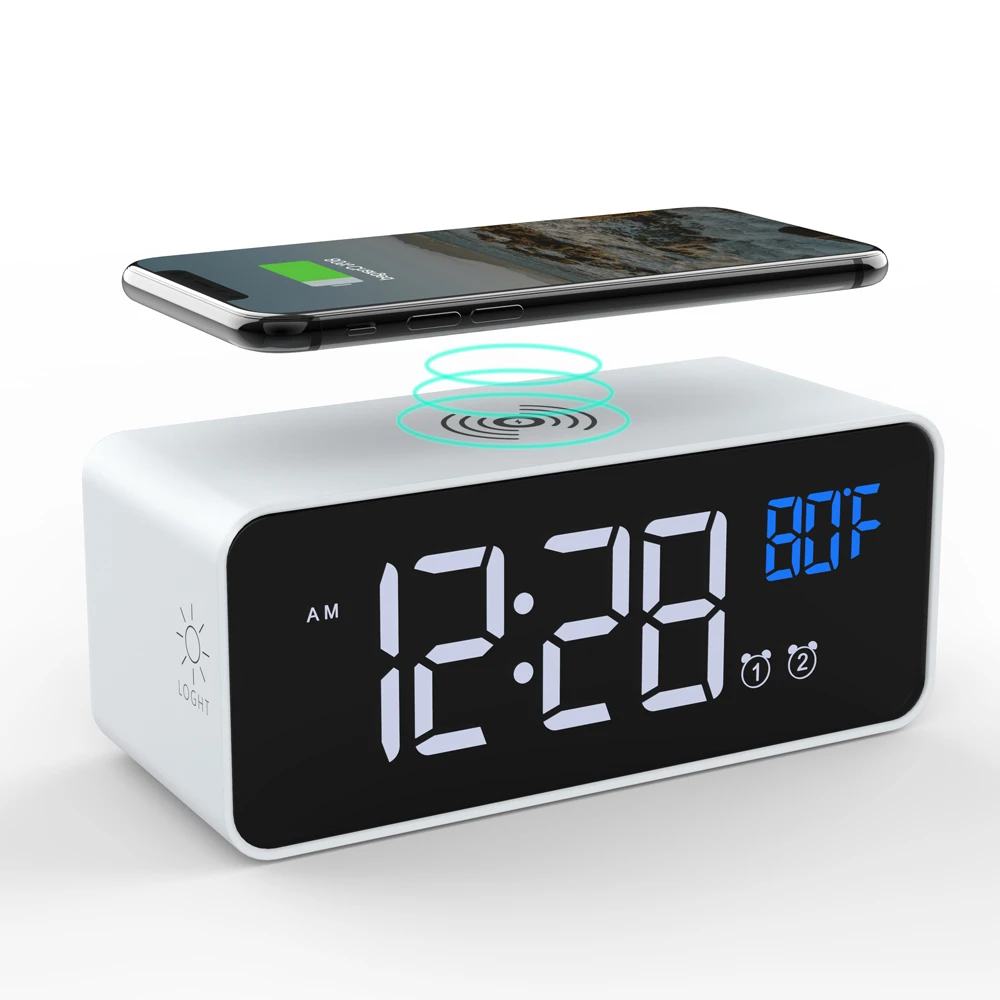 3 IN 1 Digital LED Desk Alarm Clock Thermometer 15W Wireless Charger With Qi Wireless Charging Pad Electric Alarm Clock apple charging station