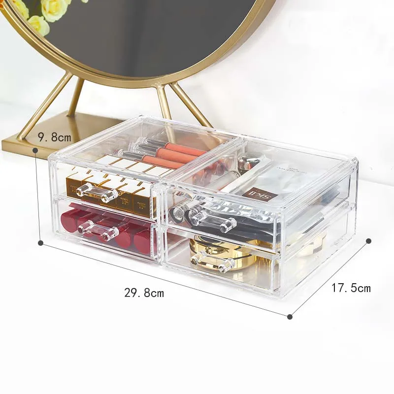 Прозрачный акриловый ящик для хранения косметики, ящики, чехол для губной помады, косметический ящик для хранения, держатель для кистей для макияжа, органайзер для хранения ювелирных изделий - Цвет: 4 drawer box