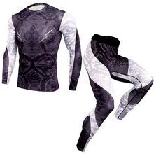 Спортивная одежда, мужской комплект для фитнеса, спортивная одежда, штаны для бокса, мужской костюм для бега в спортзале, мужской Рашгард MMA, полная длина, футболка с 3D принтом, быстросохнущая