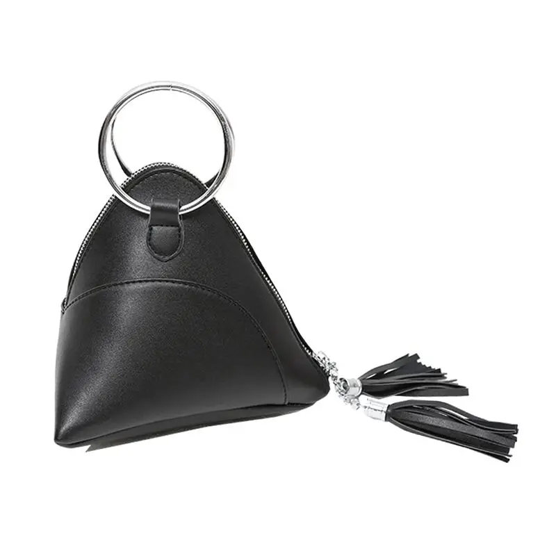 

dumplings Bag women's handbag mini tassel bag triangular women bags PU(Black)