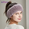 ENJOYFUR Women Winter Fur Headband Knitted Natural Mink Fur Female Headwear Fashion lady Designer Elastic Hair Accessories