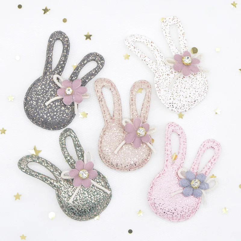 10Pcs Kawaii Rabbit with Flower Rhinestone Applique for DIY Clothes Hat Patch Fabric Sewing Crafts Leggings Leg Socks Decor H81