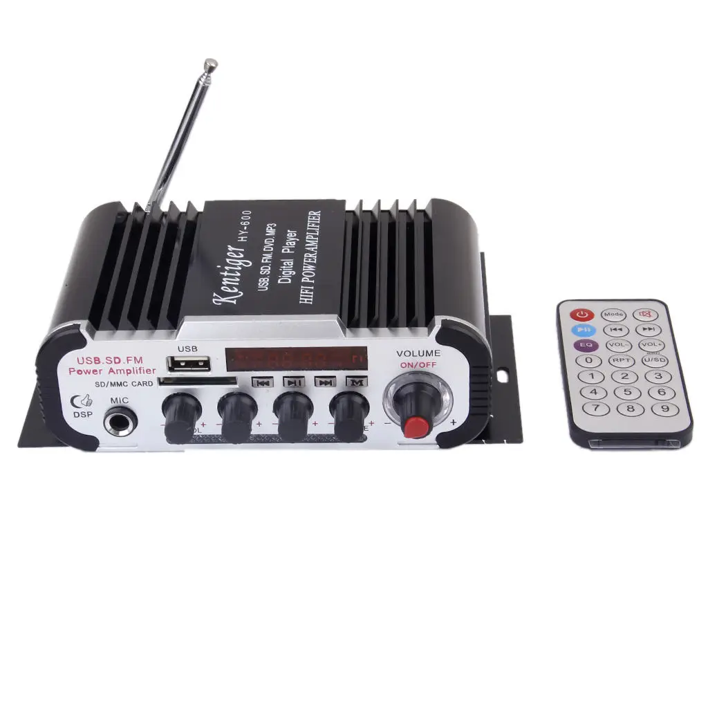 Мини-усилитель мощности для стереомикрофона 12 В 2 канала 20 Вт USB SD FM черный |