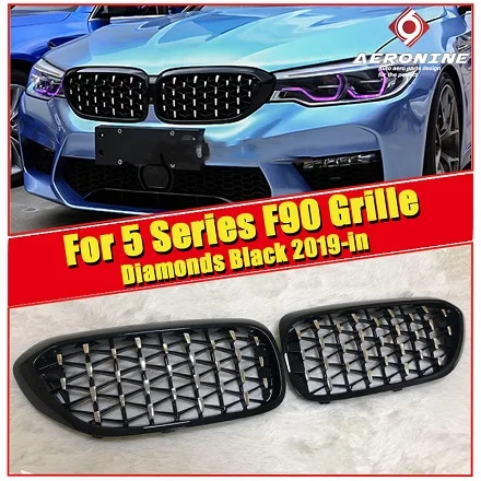 F90 Front Diamonds Grille For 5 series 520i 530i 540i 540iXD Front Bumper Kidney Grille ABS Gloss Black Auto Car styling-in - Цвет: F90DiGrBl19in