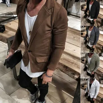 

Men Fashion Solid Color Long Sleeve Blazer 2019 New One Button Breasted Slim Fit Small Suit Office Business Casual M-3XL