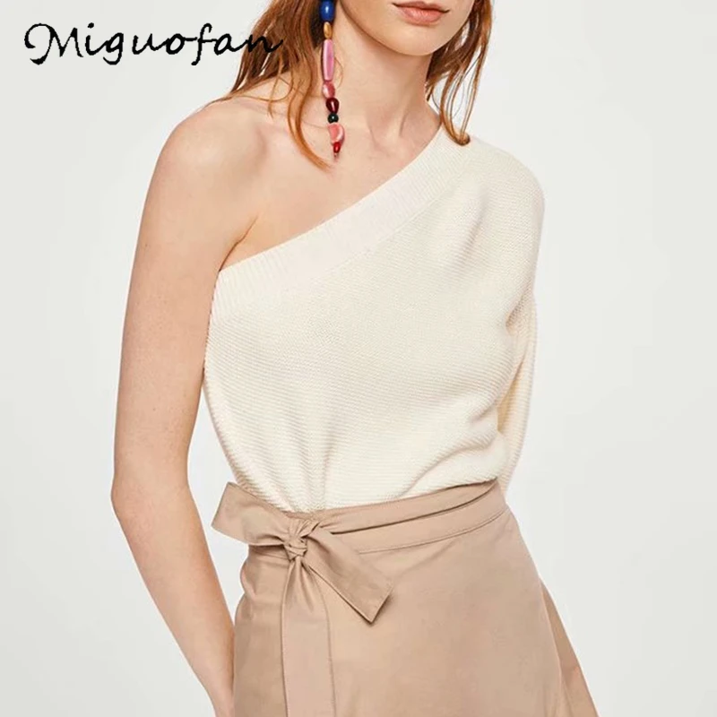 

Miguofan One shoulder sweaters sexy knit sweater female Fashion long sleeve casual pullover Women 2019 autumn winter jumper