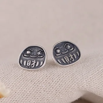 

FNJ Matte Wealth Cartoon Face Earrings 925 Silver Original Pure S925 Sterling Silver Stud Earring for Women Jewelry